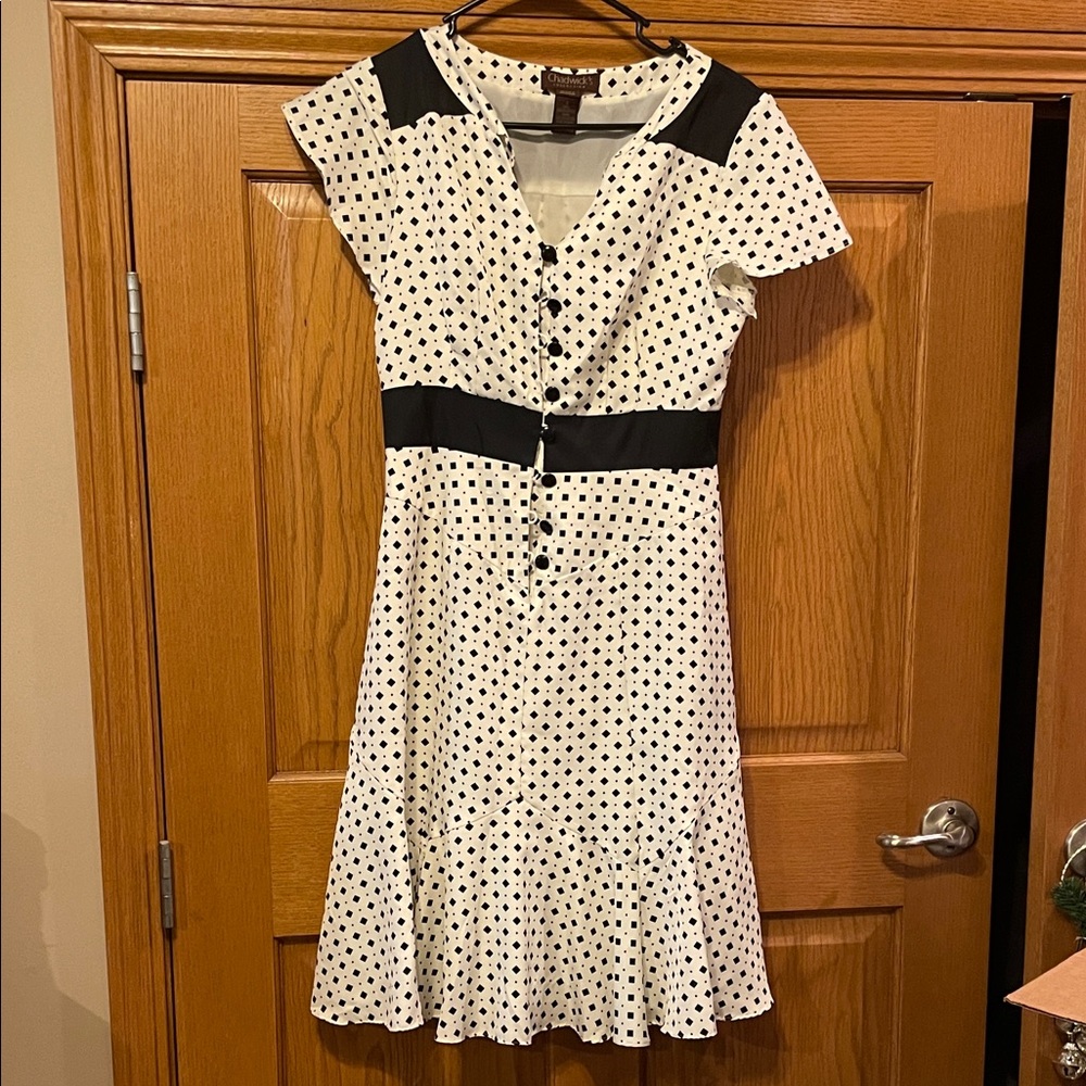 Chadwicks Black and White Polka Dot Midi Dress